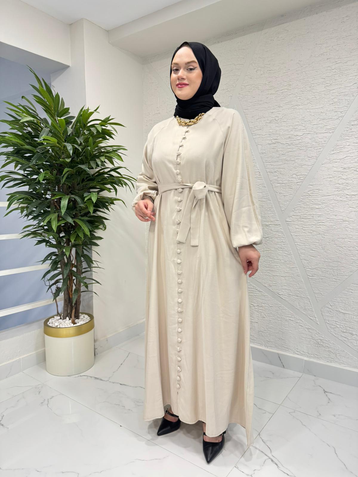 RAIMENT 0139 DÜĞMELİ ELBİSE BEJ