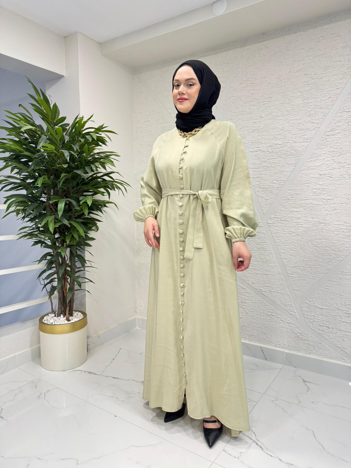 RAIMENT 0139 DÜĞMELİ ELBİSE ELMA YEŞİL