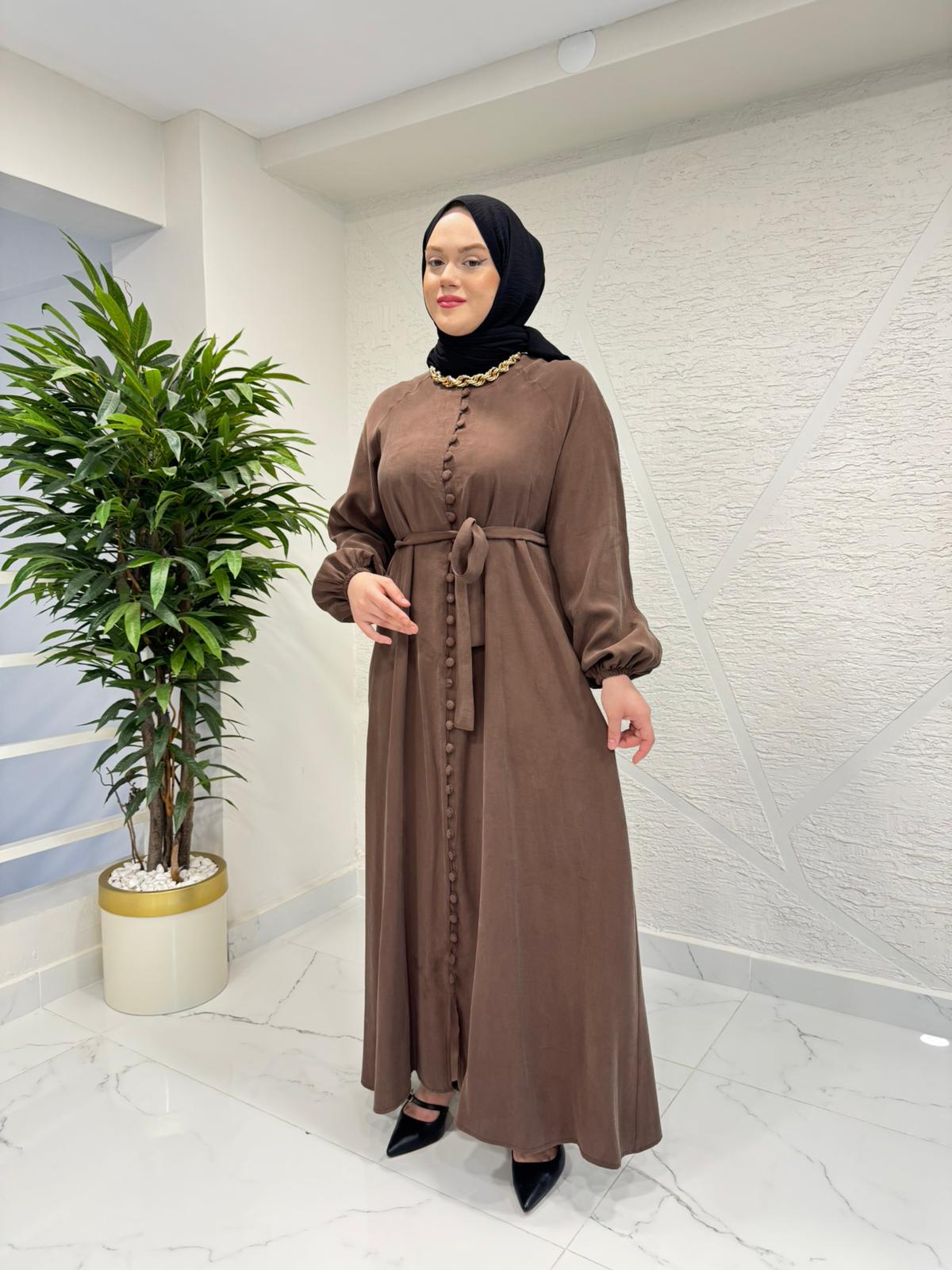 RAIMENT 0139 DÜĞMELİ ELBİSE ELMA KAHVERENGİ