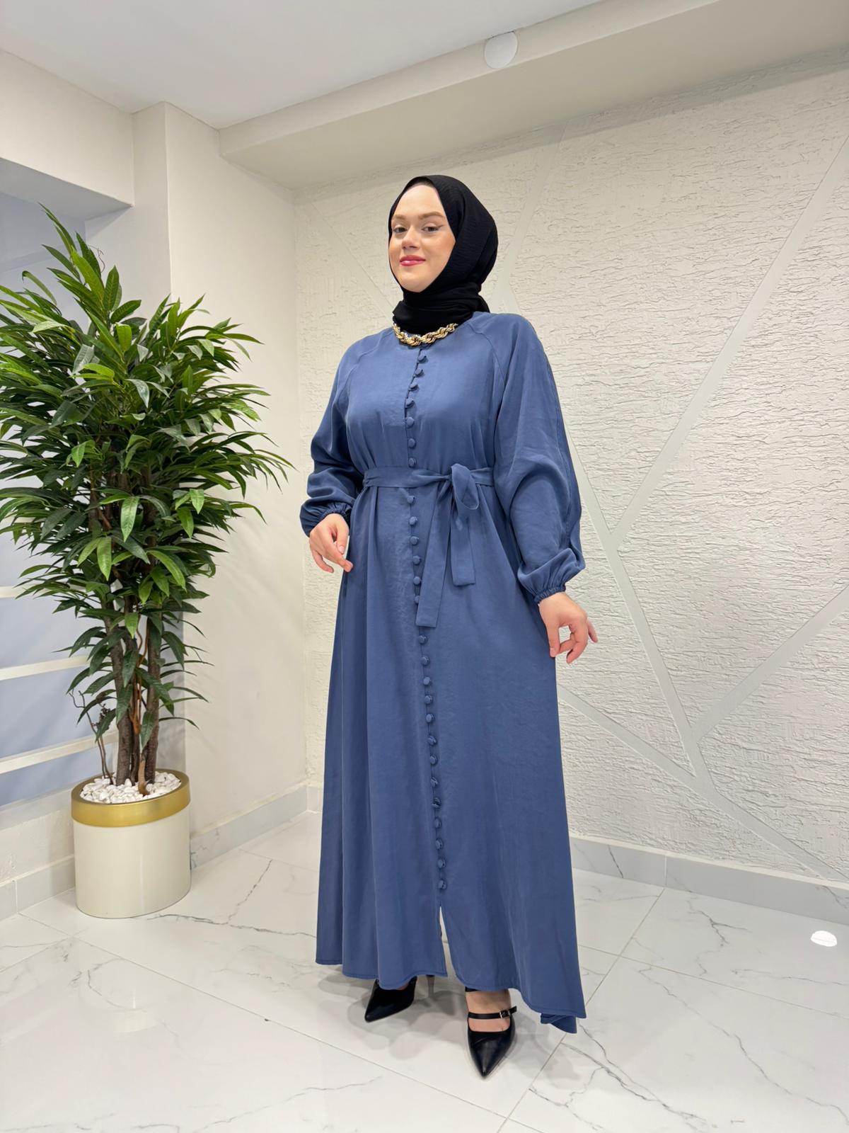 RAIMENT 0139 DÜĞMELİ ELBİSE ELMA MAVİ