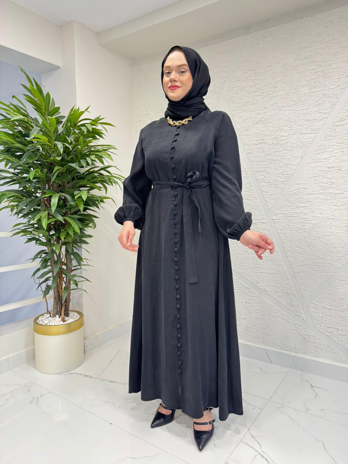 RAIMENT 0139 DÜĞMELİ ELBİSE ELMA SİYAH