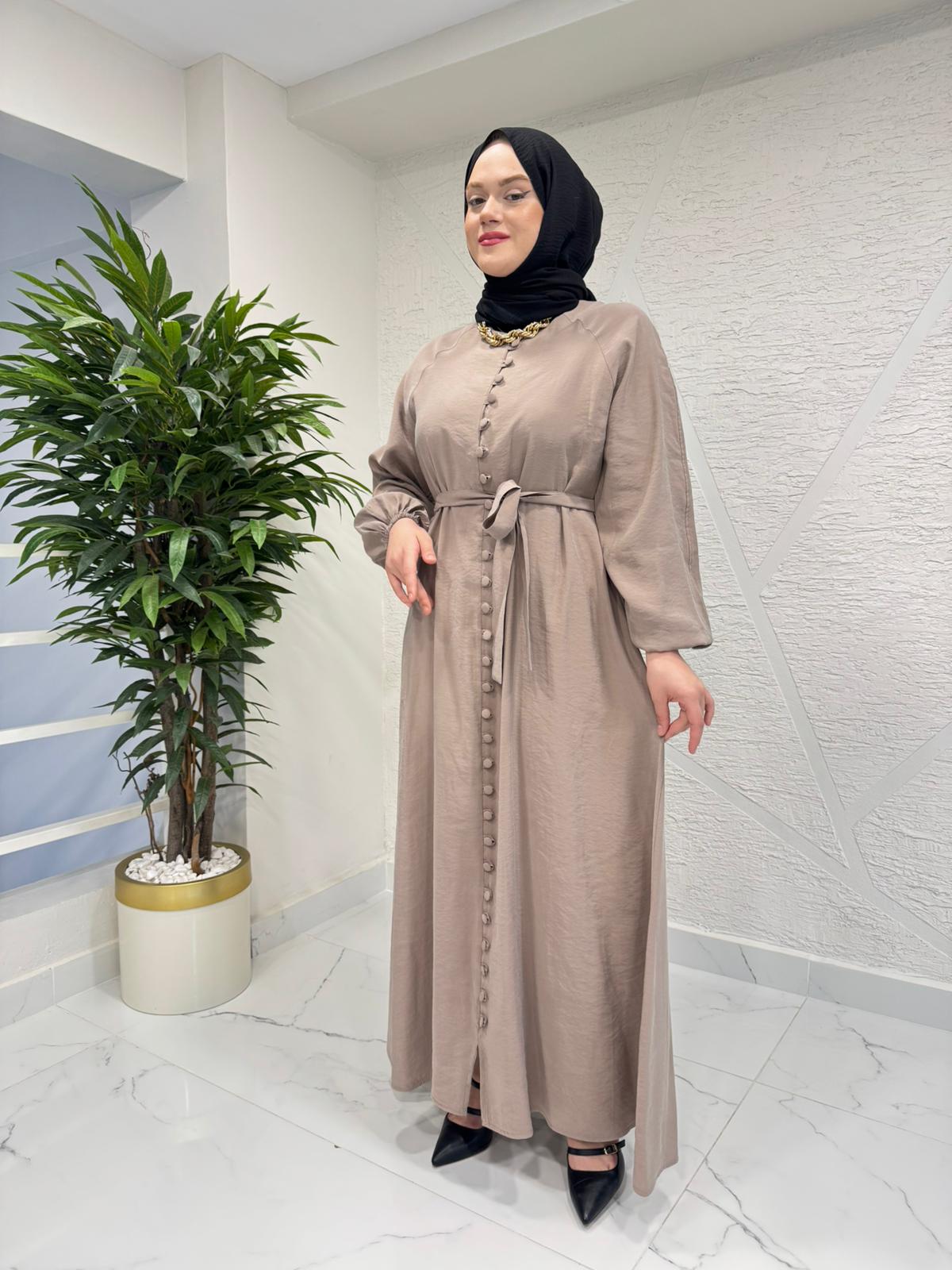 RAIMENT 0139 DÜĞMELİ ELBİSE ELMA VİZON