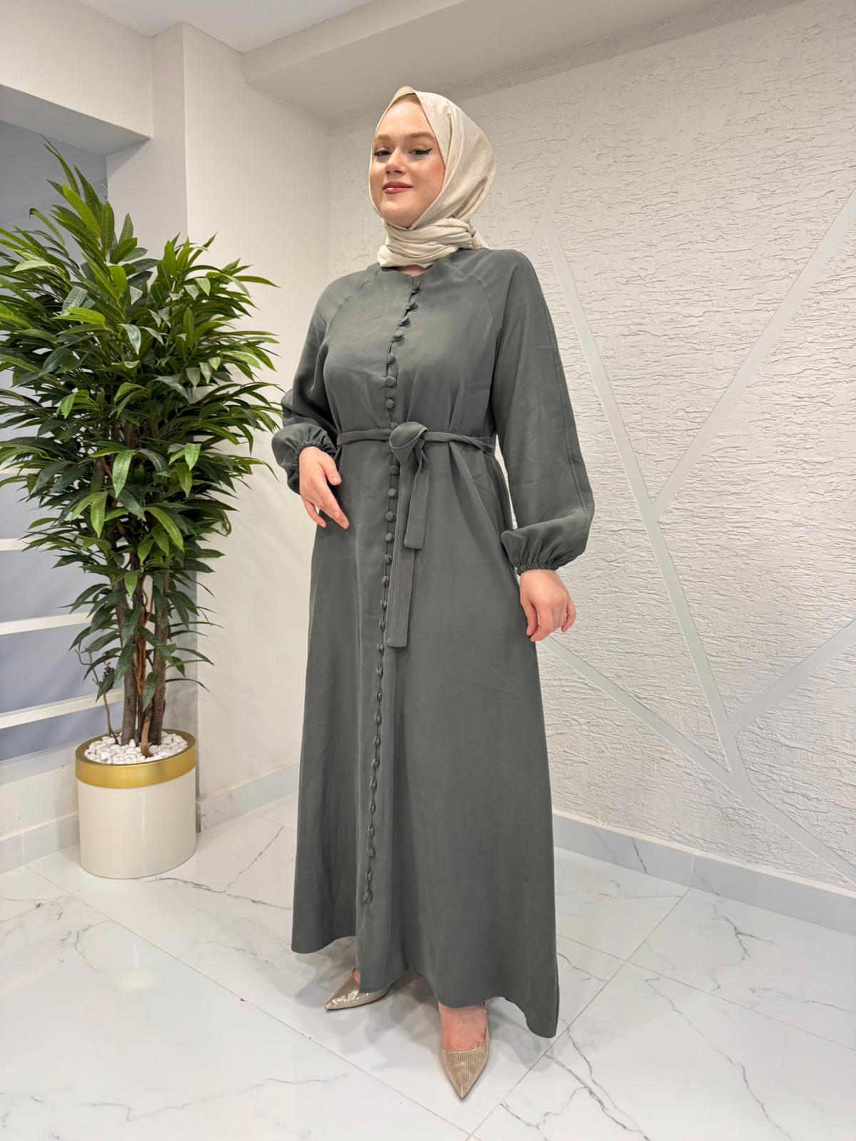 RAIMENT 0139 DÜĞMELİ ELBİSE YEŞİL