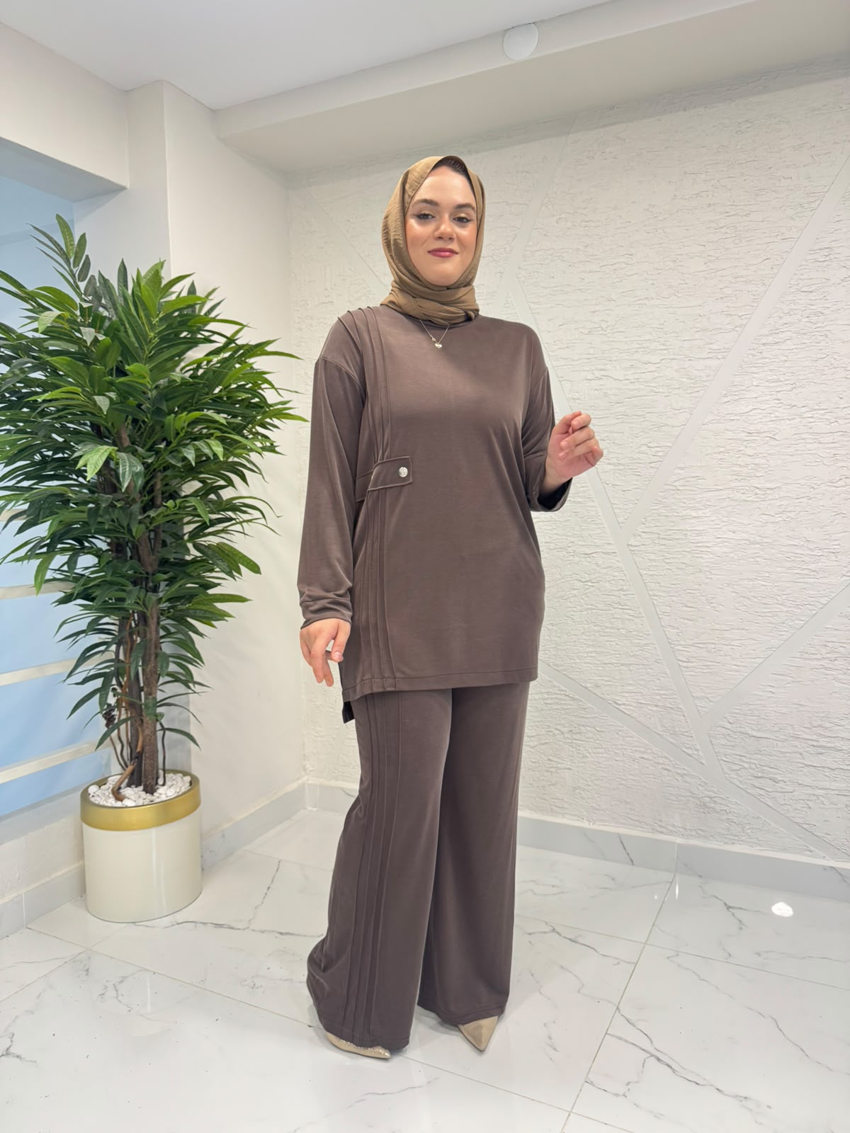NORSHEN 027 PANTOLON TAKIM KAHVERENGİ