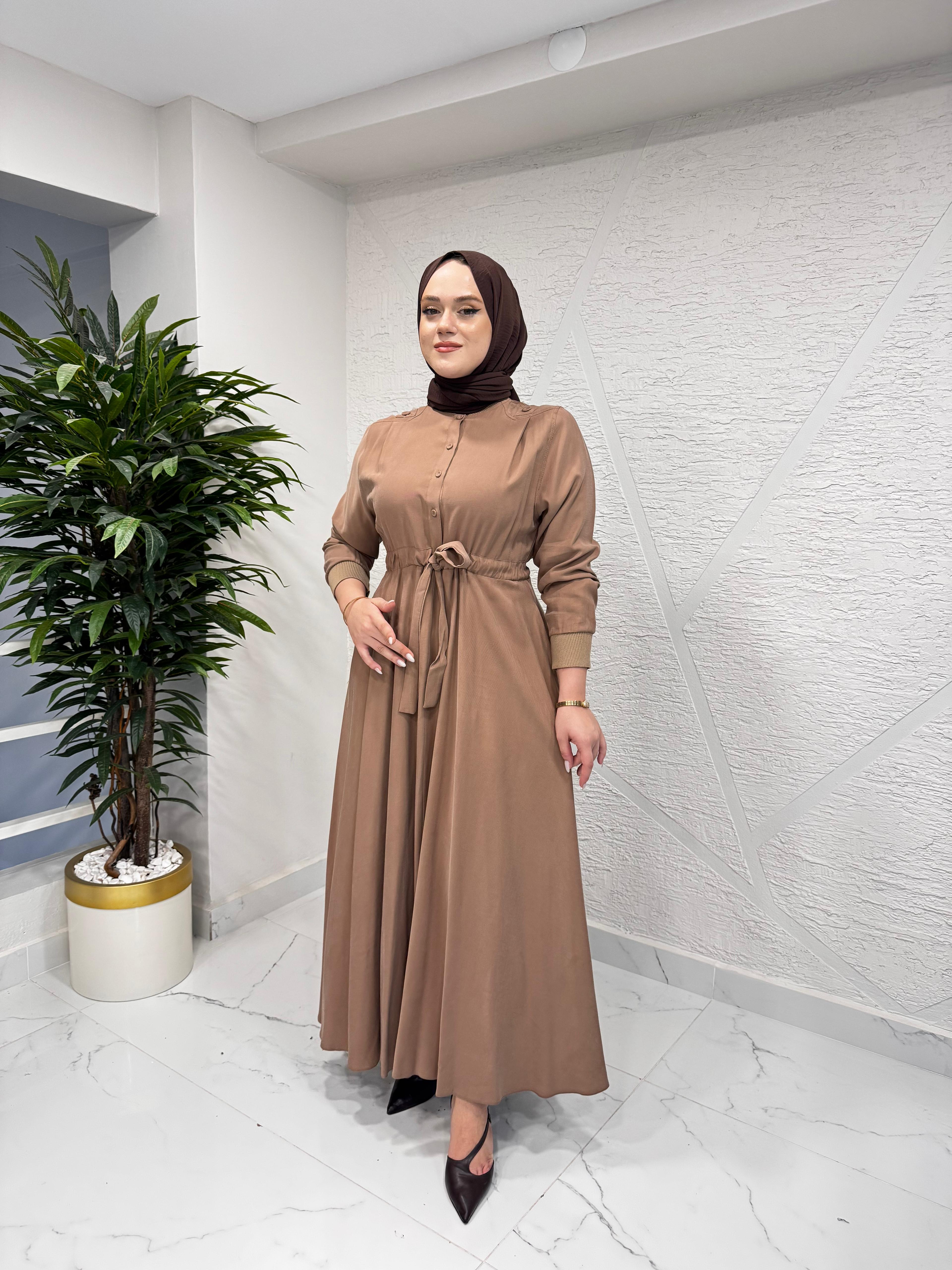 CEREMONY 6702 ANJELİK ÖNDEN YARIM DÜĞMELİ ELBİSE NUDE