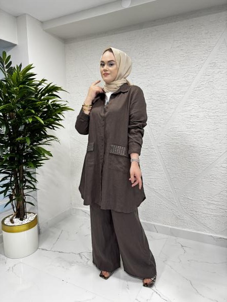 MİSSA K008 MARİN KETEN TAKIM KAHVERENGİ