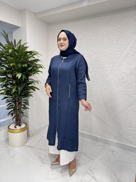 MİSSA K10 NESS KETEN HIRKA LACİVERT