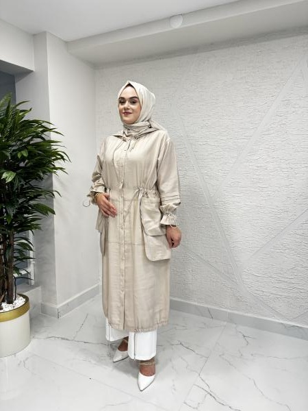 CEREMONY 58110 KOLLARI ALLERLİ BELDEN BÜZGÜ DETAYLI ÖNDEN DÜĞMELİ CUPRA KAP BEJ