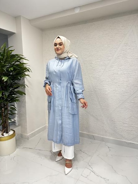 CEREMONY 58110 KOLLARI ALLERLİ BELDEN BÜZGÜ DETAYLI ÖNDEN DÜĞMELİ CUPRA KAP MAVİ