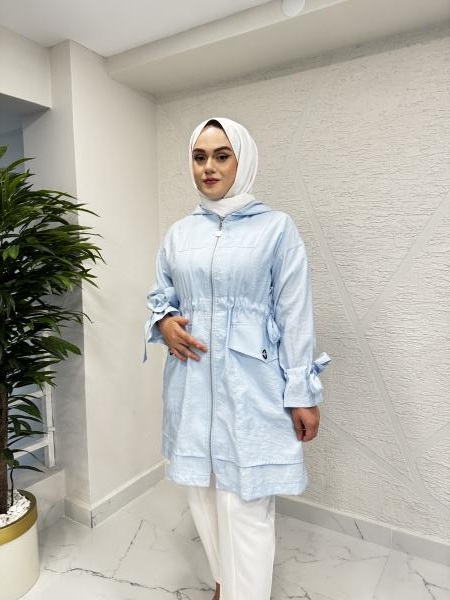 CEREMONY 5858 KAPÜŞONLU KOLLARI BAĞLAMALI DUBAI KAP MAVİ