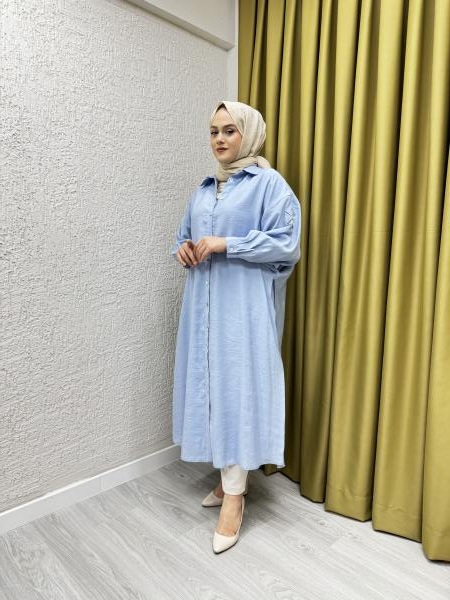 CEREMONY 5893 ÇİFT KATLI ÖNDEN DÜĞMELİ KOLU İŞLEME DETAYLI GÖMLEK KAP MAVİ