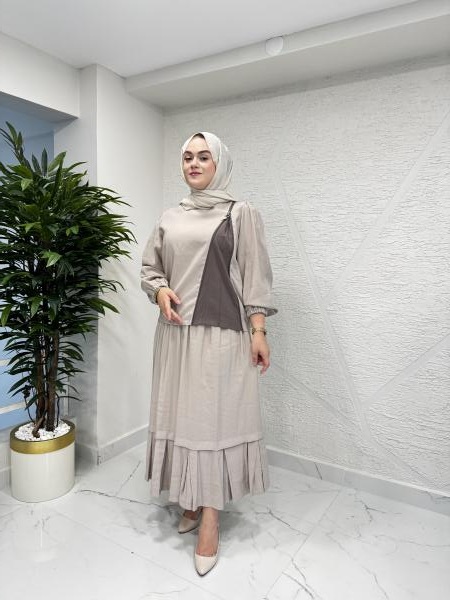 CEREMONY 5926 BLUZU GARNİLİ OMUZDAN FERMUAR DETAYLI VERONA ETEKLİ TAKIM TAŞ