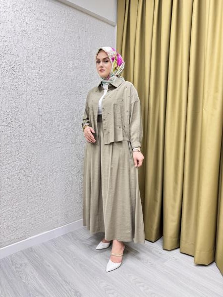 CEREMONY 5966 TOMURCUK İŞLEMELİ KISA GÖMLEK ETEKLİ RANO TAKIM HAKİ