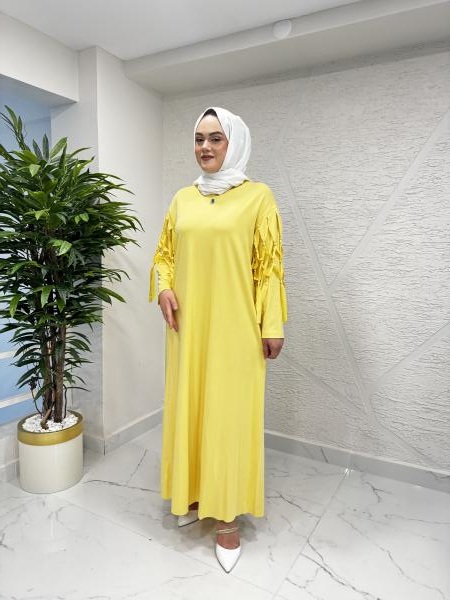 CEREMONY 5731 KOLLARI DÜĞÜM DETAYLI BAMBU ELBİSE SARI