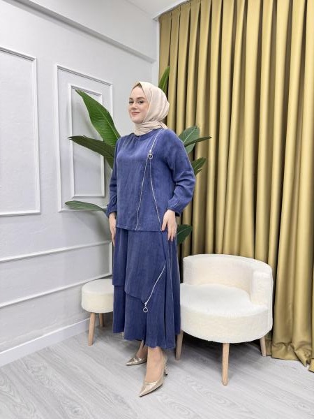 CLEMENCE 1369 İPEK ETEKLİ TAKIM MAVİ