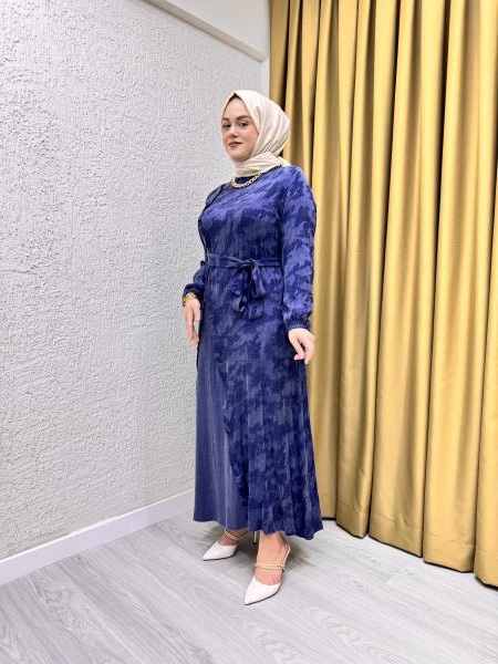 CLEMENCE 5419 İPEK ELBİSE LACİVERT