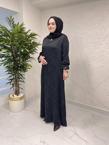 MYRED 50282 YENİ İPEK ELBİSE SİYAH