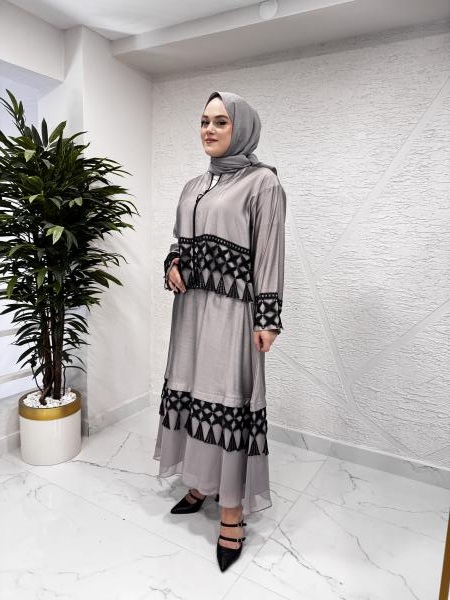 CEREMONY 5978 PÜSKÜL VE DANTEL DETAYLI ETEKLİ TAKIM VİZON