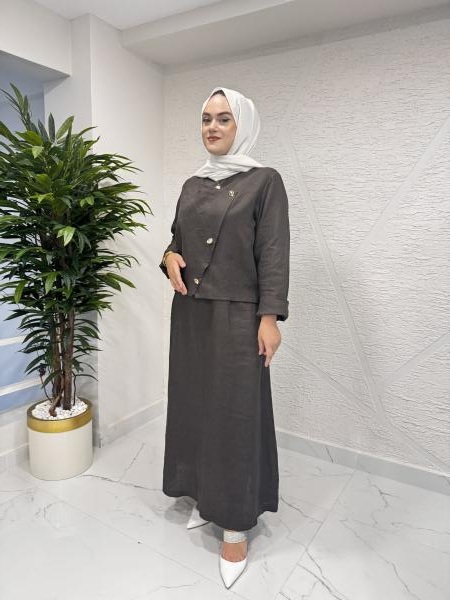 MİSSA K10 ANELL KETEN TAKIM KAHVERENGİ