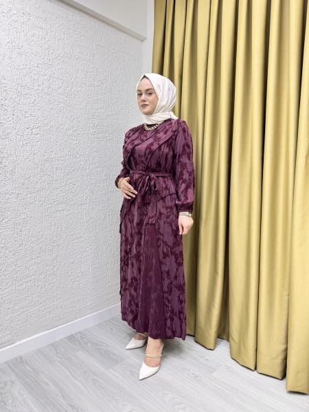 CLEMENCE 5417 İPEK ELBİSE BORDO