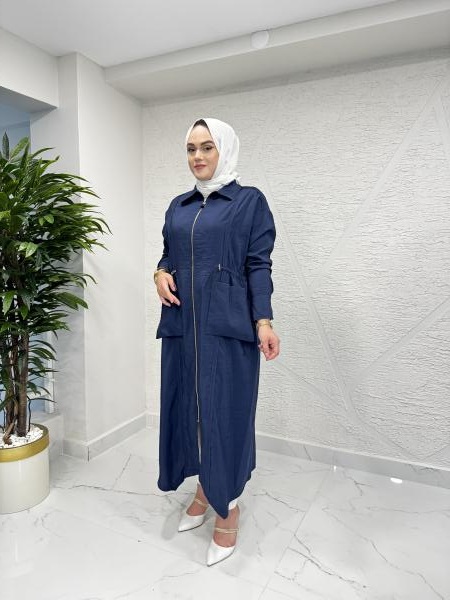 CEREMONY 5878 ÖNDEN FERMUARLI BELDEN BÜZGÜLÜ TORBA CEPLİ DUBAI CEKET TURMALİN LACİVERT
