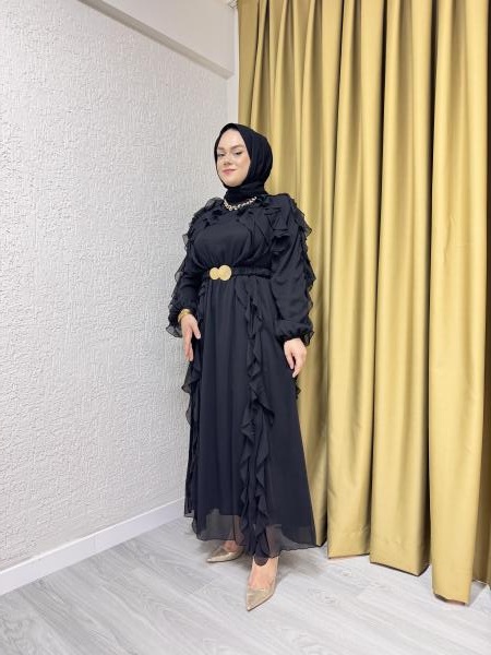 MISSEMRAMISS 4807 SPECIAL RUFFLE ELBİSE SİYAH