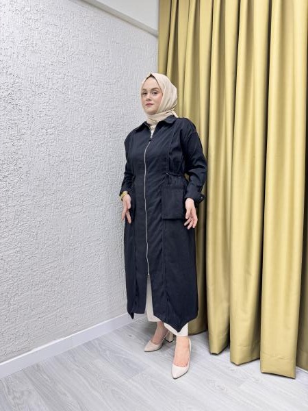 CEREMONY 5878 ÖNDEN FERMUARLI BELDEN BÜZGÜLÜ TORBA CEPLİ DUBAI CEKET SİYAH