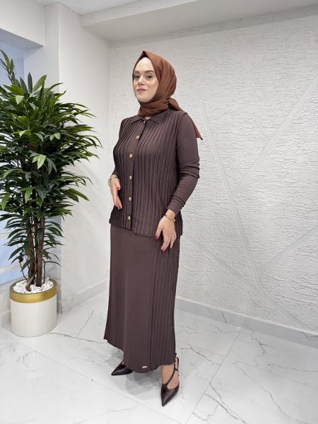 NİLİWİ 3074-3092 TRİKO ETEKLİ TAKIM KAHVERENGİ