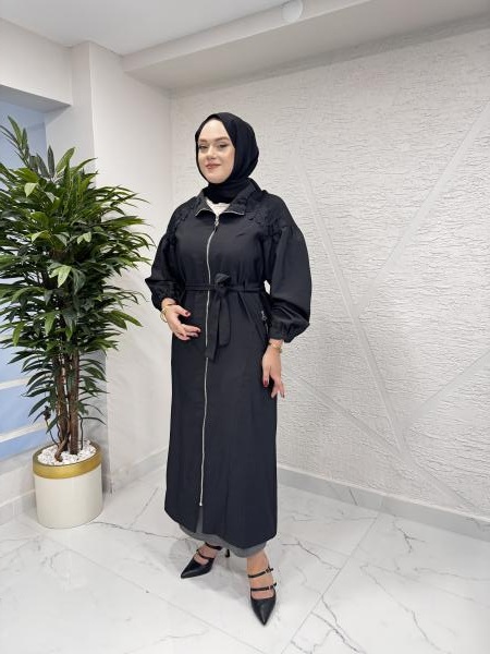 CEREMONY 6840 DANTEL DETAYLI TRENÇKOT SİYAH