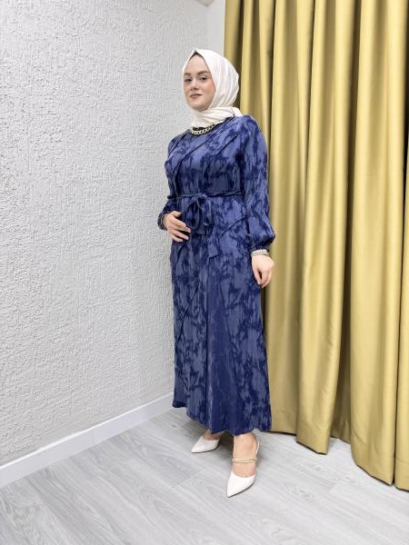 CLEMENCE 5417 İPEK ELBİSE İNDİGO
