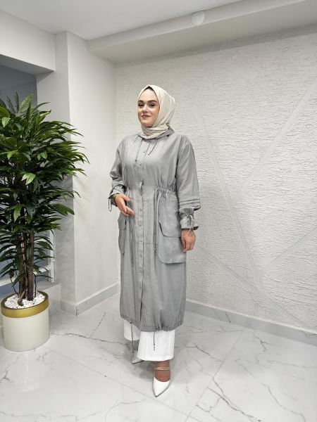 CEREMONY 58110 KOLLARI ALLERLİ BELDEN BÜZGÜ DETAYLI ÖNDEN DÜĞMELİ CUPRA KAP GRİ
