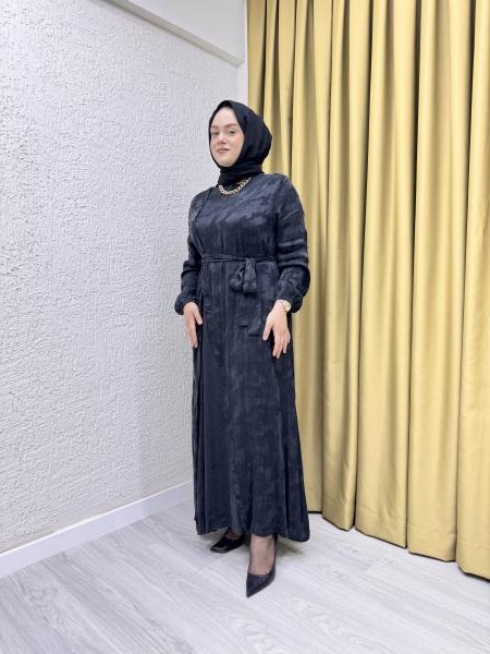 CLEMENCE 5419 İPEK ELBİSE SİYAH