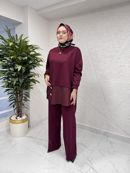 CEREMONY 6931 ÖNÜ GOLD DÜĞME DETAYLI PANTOLONLU TAKIM BORDO