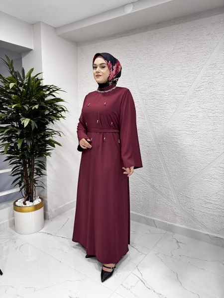 ETRUCCI 4130 TAŞ İŞLEMELİ ABAYA BORDO