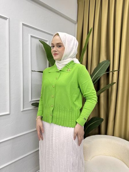 NİLİWİ 3063 BROŞLU HIRKA FISTIK YEŞİL