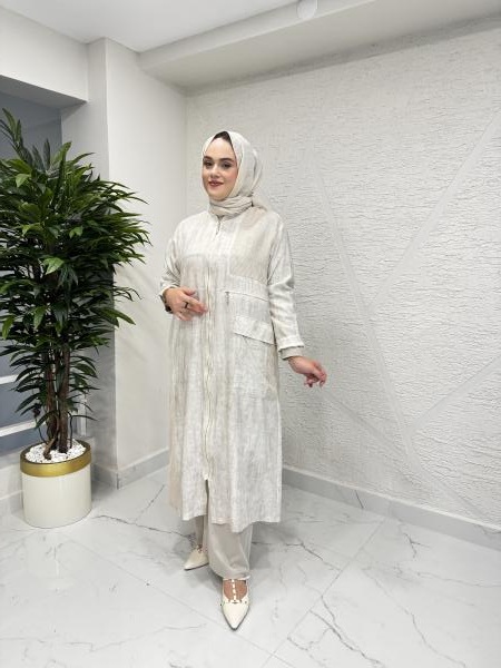 CEREMONY 5884 FİLE DETAYLI TEK CEPLİ ÖNDEN FERMUARLI HAKİM YAKA TENSEL KAP TAŞ