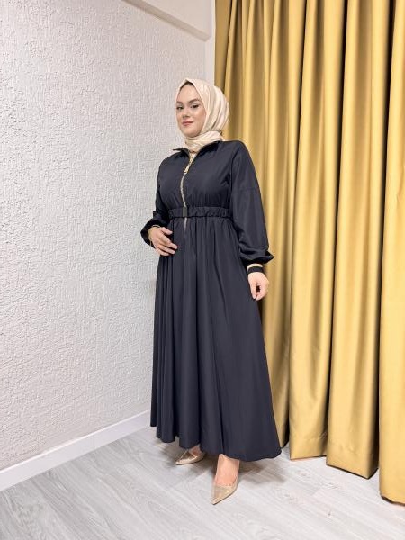 MISSEMRAMISS 4828 SHINY ZIPPER ELBİSE SİYAH
