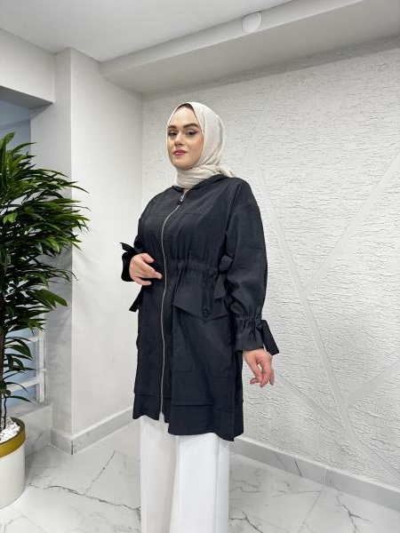 CEREMONY 5858 KAPÜŞONLU KOLLARI BAĞLAMALI DUBAI KAP SİYAH