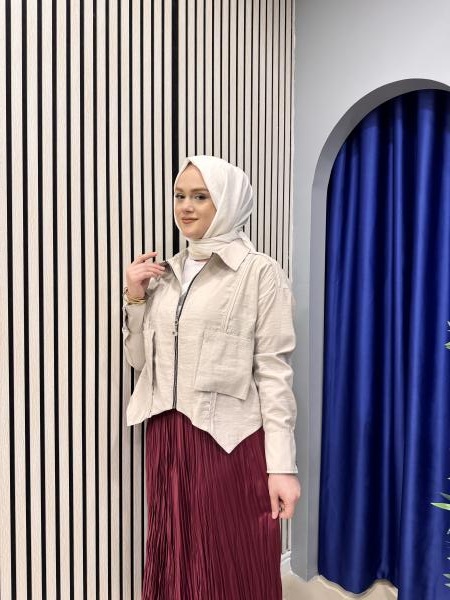 CEREMONY 5898 ÖNDEN İKİ CEPLİ ETEĞİ ÜÇGEN DETAY KISA DUBAI CEKET TAŞ
