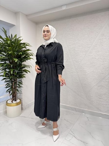 CEREMONY 5892 KONTRAST DİKİŞLİ ÖNÜ ÇITÇITLI TEK CEPLİ DUBAI GÖMLEK KAP SİYAH