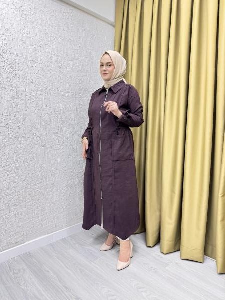 CEREMONY 5878 ÖNDEN FERMUARLI BELDEN BÜZGÜLÜ TORBA CEPLİ DUBAI CEKET KAHVERENGİ