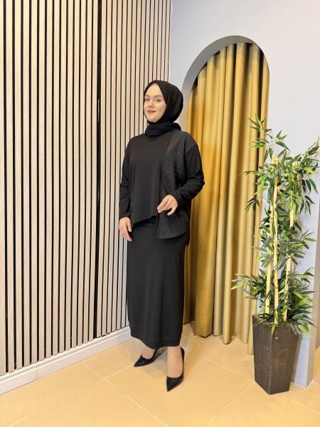 CEREMONY 5951 ETEĞİ VE TUNİĞİ DUBAI CEP DETAYLI ETEKLİ BAMBU TAKIM SİYAH