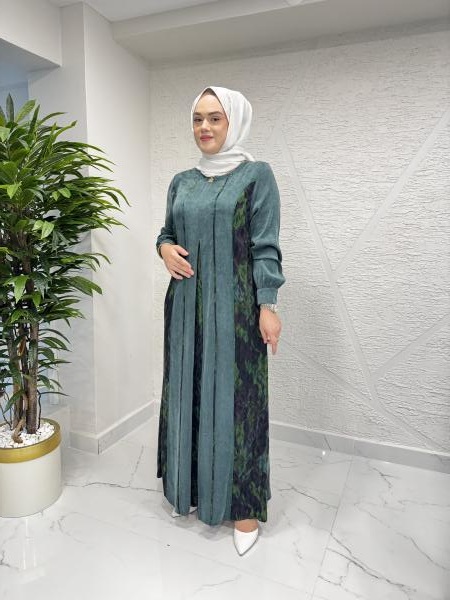MISS MODISH 8128 İPEK ELBİSE YEŞİL