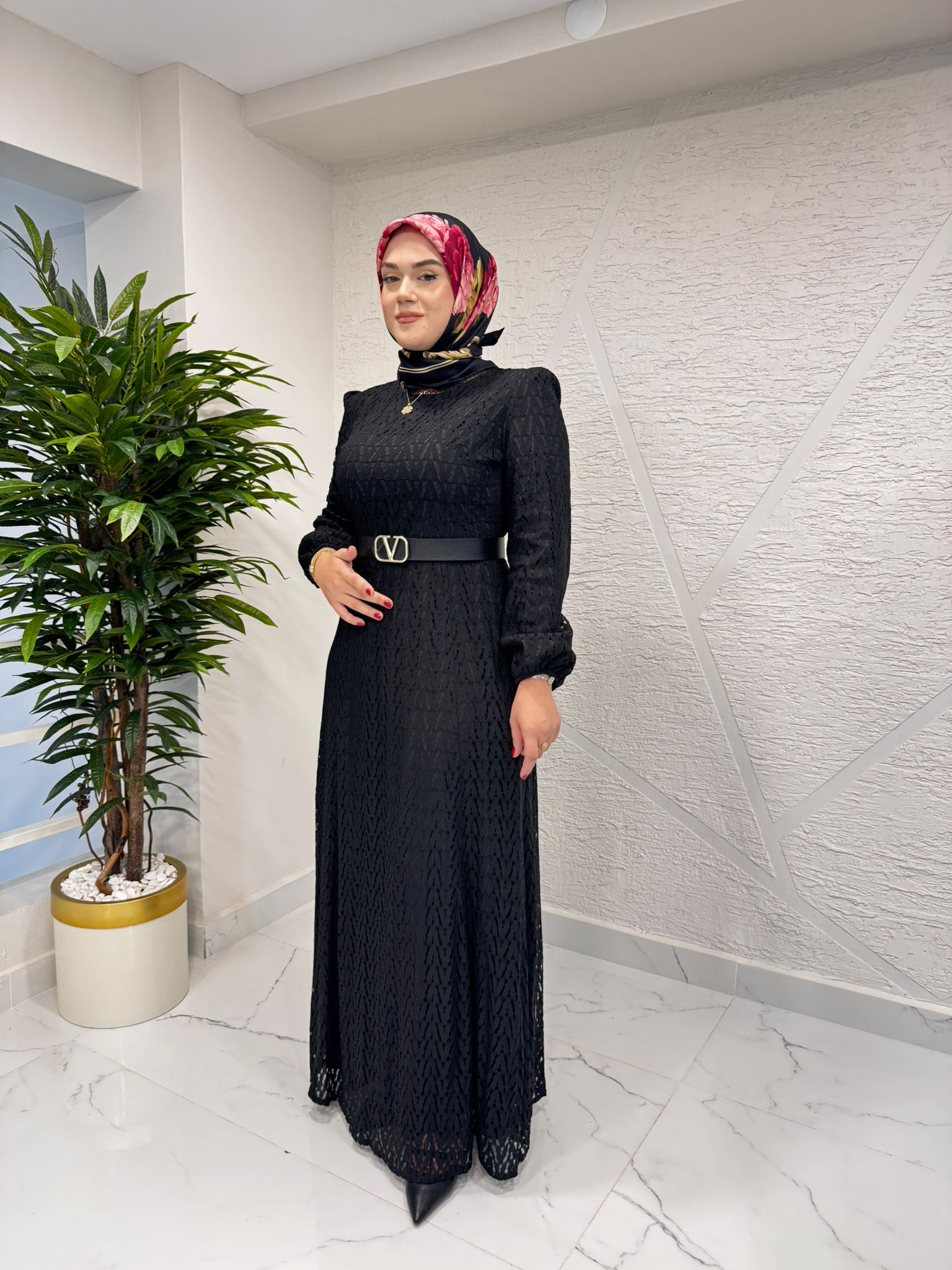 MYRED 50018 DANTEL ELBİSE SİYAH