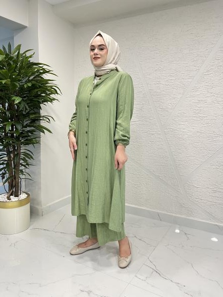 RAIMENT 0076 TENCEL PANTOLONLU TAKIM YAĞ YEŞİLİ