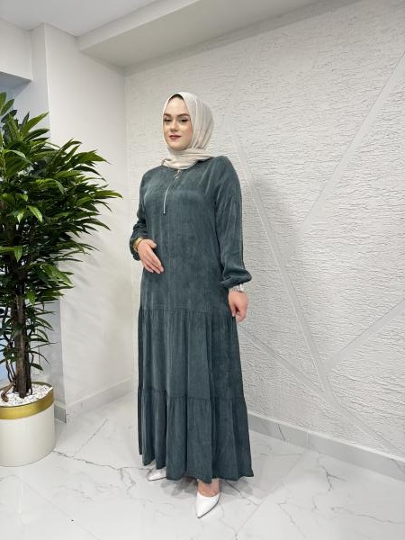 CLEMENCE 5411 İPEK ELBİSE YEŞİL