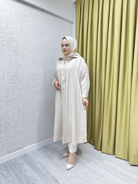 CEREMONY 5893 ÇİFT KATLI ÖNDEN DÜĞMELİ KOLU İŞLEME DETAYLI GÖMLEK KAP BEJ