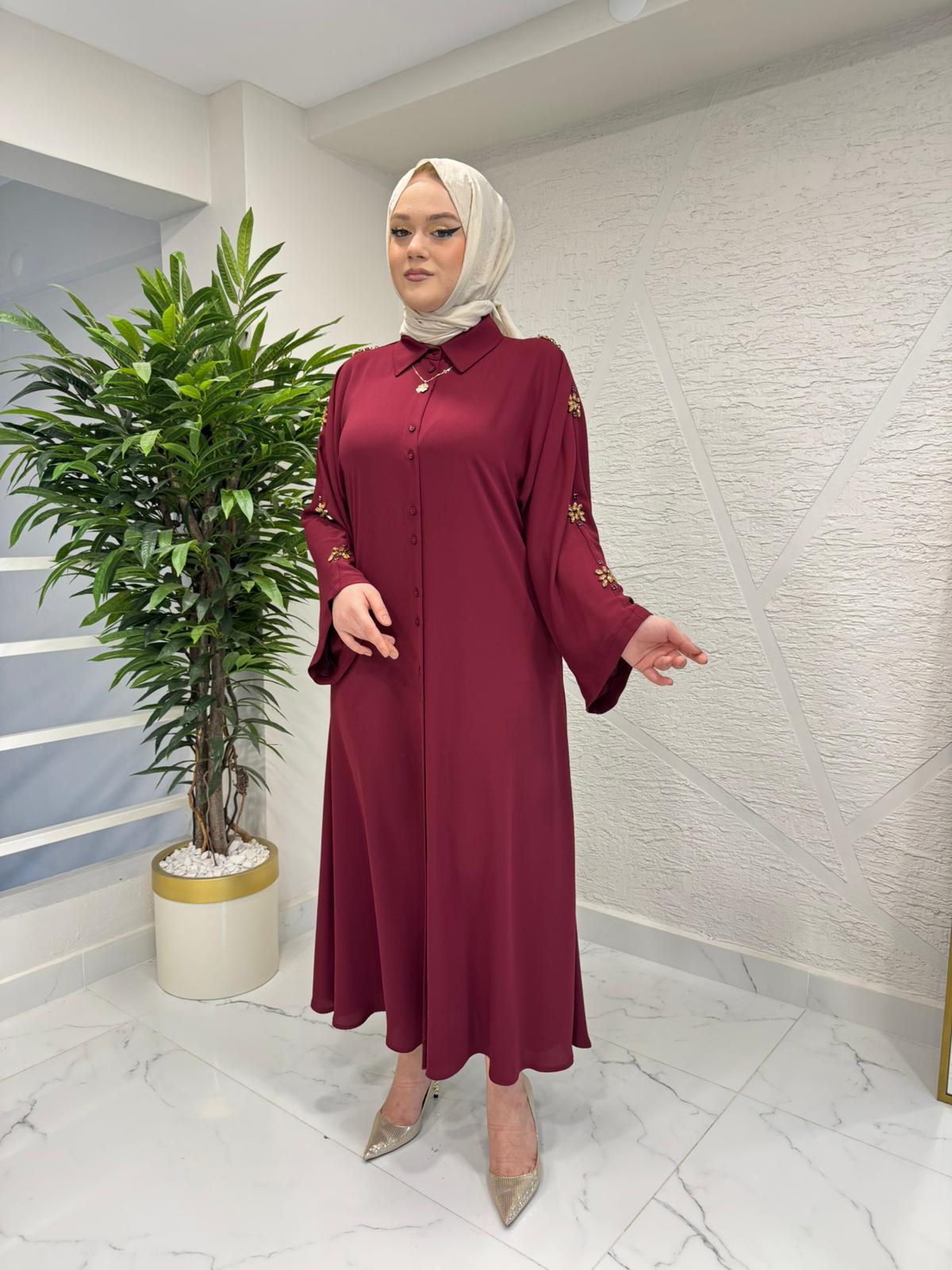 WENNORA 1001 TAŞ ELBİSE BORDO