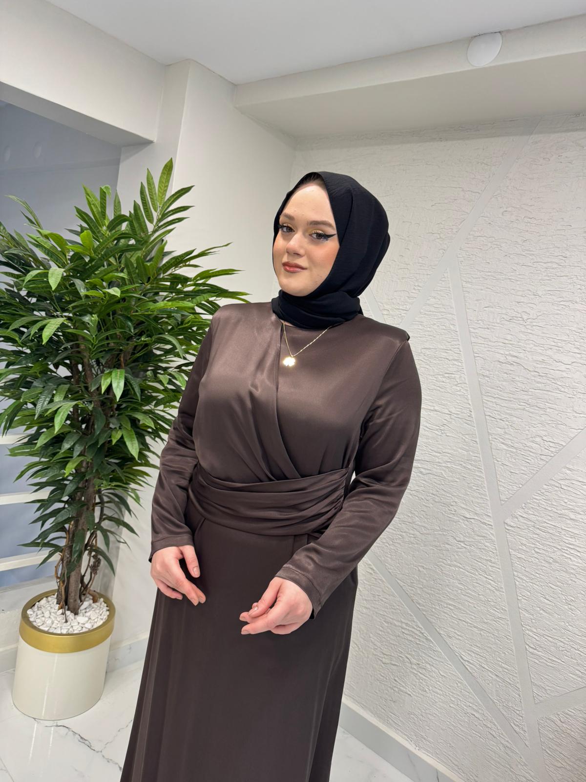 WENNORA 1003 VATKALI ELBİSE KAHVERENGİ