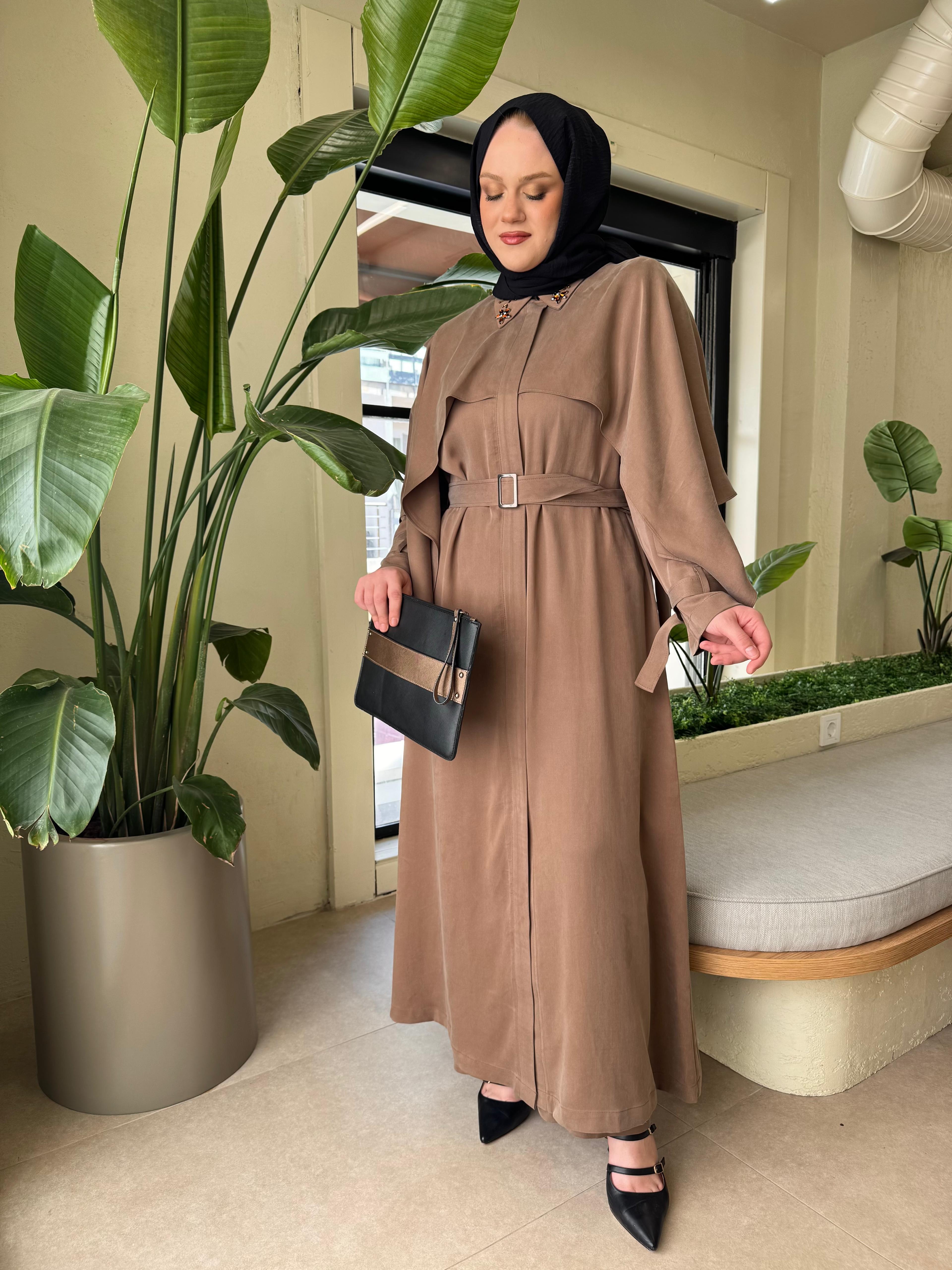 WENNORA 1034 PANTOLON PELERİN TAKIM KAHVERENGİ